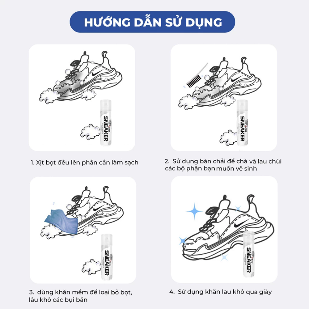 Combo 3 chai vệ sinh giày GETO dạng bọt làm sạch khử mùi hôi giày - Ảnh 4